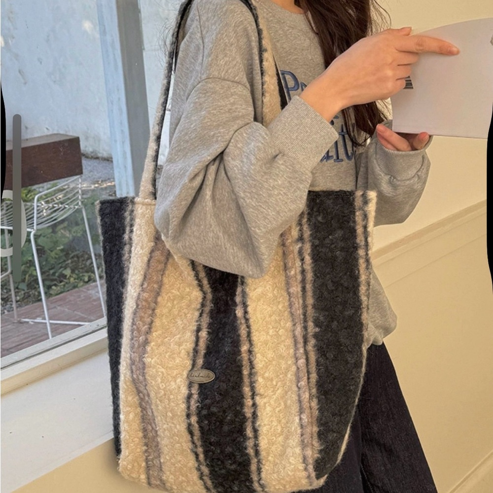 Striped Fluffy Tote Bag
